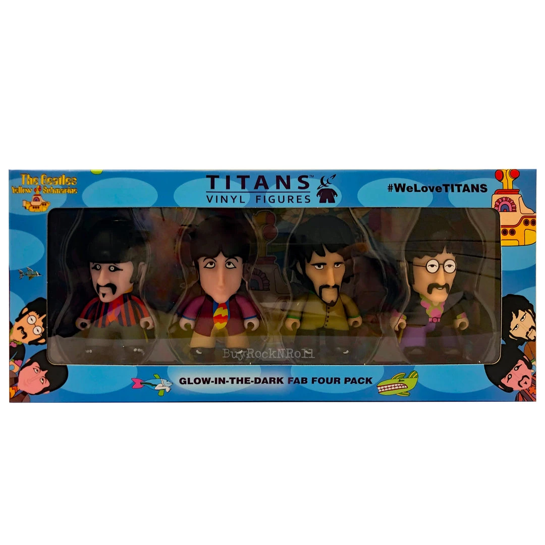 SOLD OUT! Beatles Collectible - 2019 Titans Yellow Submarine Glow In The Dark 3" Fab Four Pack Figures Beatles, The