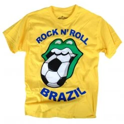 Bravado Rolling Stones, The Rare Rolling Stones Collectible 2014 Rock N Roll Brazil Soccer Tongue T-Shirt - LG