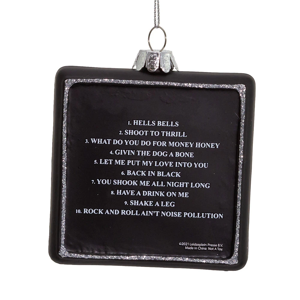 1. AC/DC Collectible 2021 Kurt Adler Glass Back In Black Album 3.5 Inch Ornament