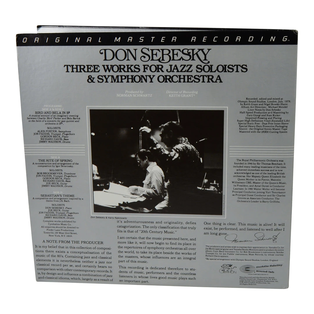 MFSL Collectors: 1979 Mobile Fidelity Don Sebesky: Three Works For Jazz Soloists And Symphony Orchestra LP #200J-3