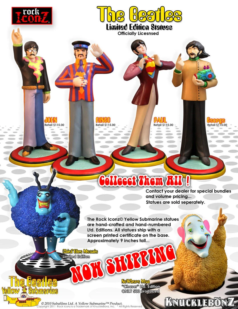 Beatles Collectibles:2011 Knucklebonz Yellow Submarine Rock Iconz Statue Set